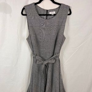 Calvin Klein belted plaid tea length dress